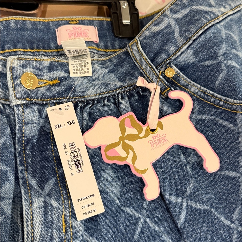 NWT LOVESHACKFANCY x PINK Denim Mini Skirt with bows - Picture 3 of 3
